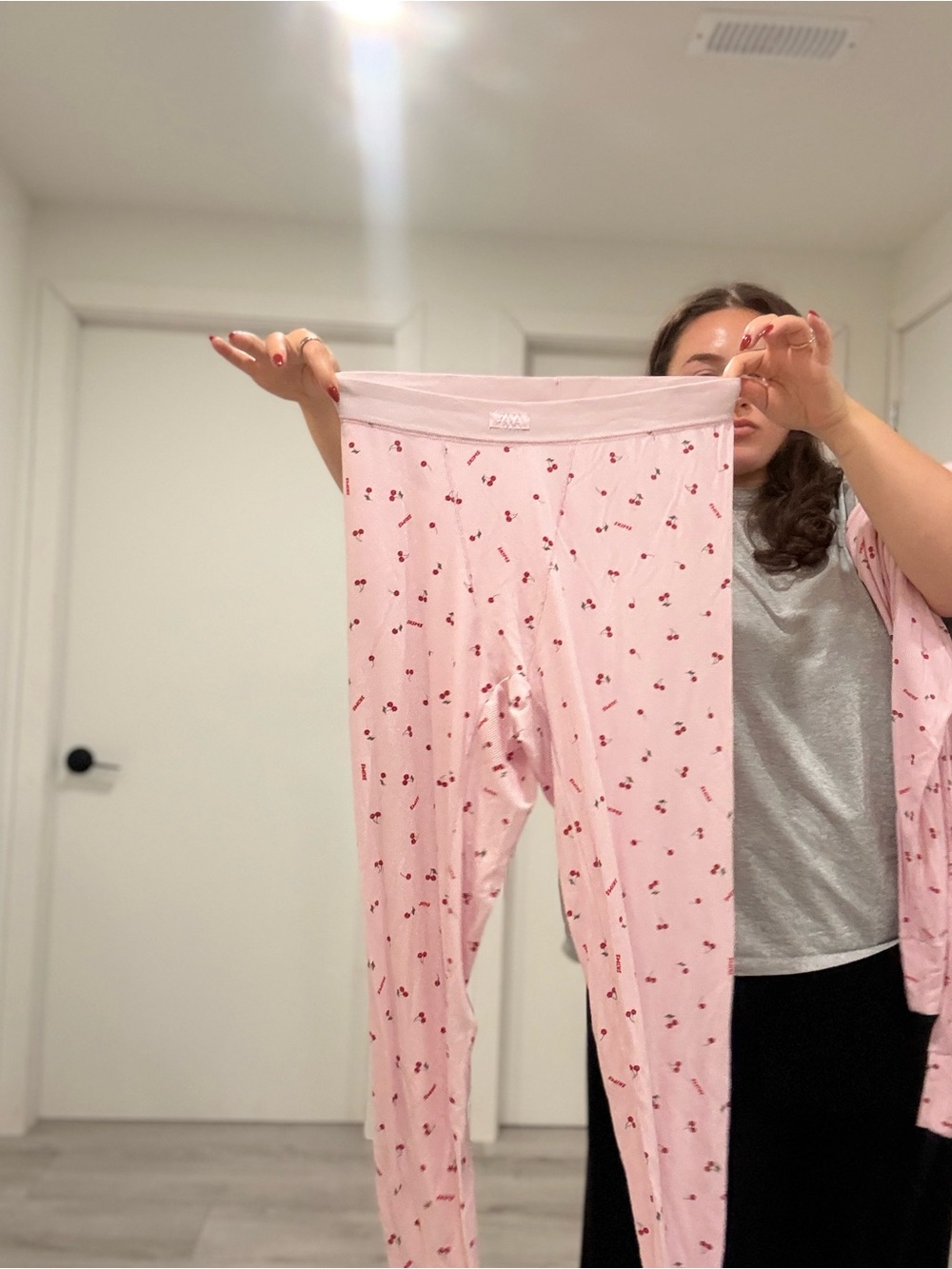 SKIMS Pink Cherry-Print Long Johns